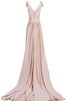 Robe demoiselle d'honneur naturel avec décoration dentelle avec manche courte a-ligne - 4