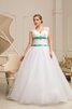 Abito da Sposa in Organza A Terra Allacciato Cuore con Manica Corte con Perline - 1