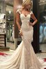 Robe de mariée luxueux naturel de sirène avec sans manches de col en v - 1