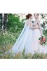 Abito da Damigella Coda a strascico watteau Barchetta A-Line in Tulle con Perline Cappellino - 5