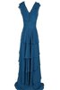Robe demoiselle d'honneur v encolure fermeutre eclair avec gradins en chiffon jusqu'au sol - 4