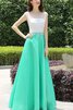 Robe de bal avec décoration dentelle col en bateau jusqu'au sol en taffetas avec manche courte - 1