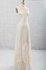 Robe de mariée courte naturel a-ligne brodé avec mousseline - 3