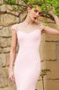 Robe de soirée naturel longue avec manche courte avec perle col ras du cou - 3