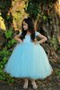 A-Line kurze Ärmeln Tüll plissiertes knöchellanges Blumenmädchenkleid mit Empire Taille - 3