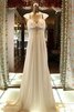 Robe de mariée avec manche courte col en reine avec chiffon avec perle a plage - 1