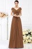 Chiffon Prinzessin Bodenlanges Brautjungfernkleid mit Kurzen Ärmeln mit Drapierung - 4