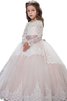 Juwel Ausschnitt Tüll Langärmeliges Duchesse-Linie Blumenmädchenkleid mit Bordüre - 1