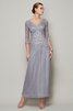 Robe mère de mariée longue avec perle en 1/2 manche manche nulle maillot - 1