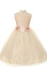 Robe de cortège enfant de col carré longueur mollet avec zip manche nulle avec fleurs - 1
