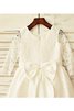 Satin Langärmeliges A Linie Prinzessin Blumenmädchenkleid mit Juwel Ausschnitt - 4