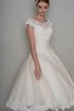 Juwel Ausschnitt gesticktes glamouröses wadenlanges Brautkleid mit Applikation aus Tüll - 4