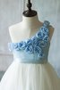 Gerüschtes Tüll a linie knöchellanges Blumenmädchenkleid mit Blume - 5