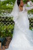 Robe de mariée avec perle de col bateau exquis de traîne mi-longue classique - 2