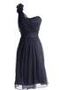 Robe demoiselle d'honneur d'épaule asymétrique avec zip ligne a avec fleurs en chiffon - 1