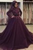 Robe de bal avec manche longue decoration en fleur avant-gardiste de mode de bal naturel - 1