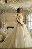 Schaufel-Ausschnitt Tüll A-Line bodenlanges Brautkleid mit Applike - 2