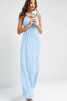 Robe demoiselle d'honneur avec perle en chiffon encolure ronde jusqu'au sol gaine - 1