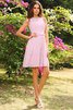 Robe demoiselle d'honneur courte naturel encolure ronde avec zip a-ligne - 22