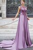 Satin Ärmelloses Perlenbesetztes A Linie Ballkleid mit bootsförmiger Ausschnitt - 1