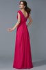Abito da Sera in Chiffon con Perline V-Scollo A Terra con Manica Corte - 2