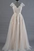 Robe de mariée plissage vintage v encolure ceinture avec manche courte - 1