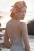 Abito da Sposa con Piega a Spiaggia in Chiffon con Perline Senza Maniche Elegante - 3