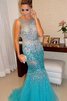 Perlenbesetztes normale Taille Ärmelloses Meerjungfrau Tüll sexy Abendkleid - 1