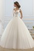 Robe de mariée simple textile en tulle col en reine avec perle avec ruban - 1