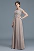 Robe mère de mariée naturel a-ligne col u profond de princesse avec chiffon - 5