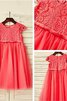 Abito da Cerimonia Bambini in Tulle con Manica Corte in Pizzo Sotto Ginocchio Tondo - 5