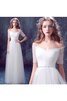 Abito da Sposa con Mezze Maniche A-Line Lungo in Tulle in pizzo con Increspato - 4