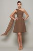 Robe demoiselle d'honneur naturel courte ligne a d'épaule asymétrique de princesse - 3