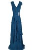 Robe demoiselle d'honneur v encolure fermeutre eclair avec gradins en chiffon jusqu'au sol - 2