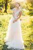 Robe de mariée romantique col en v foncé avec décoration dentelle a-ligne encolure ronde - 2