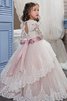 Juwel Ausschnitt Tüll Langärmeliges Duchesse-Linie Blumenmädchenkleid mit Bordüre - 2