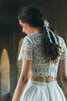 Kurze Ärmeln Glamourös Kurzes Brautkleid mit Bordüre mit Juwel Ausschnitt - 4