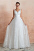 Robe de mariée de col en v éblouissant avec décoration dentelle romantique vintage - 1