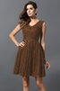 A-Line Prinzessin Reißverschluss Mini Brautjungfernkleid mit V-Ausschnitt - 4