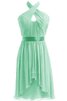 Robe demoiselle d'honneur naturel avec zip avec gradins de dos nu avec chiffon - 1