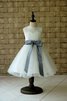 Abito da Cerimonia Bambini decorato A Terra in Organza con Piega A-Line Naturale - 1