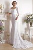 Robe de mariée modeste long appliques col en reine de traîne moyenne - 3