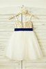 Robe de cortège enfant brillant naturel ligne a en tulle bretelles spaghetti - 3