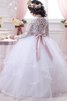Lange Ärmeln Natürliche Taile Duchesse-Linie Bodenlanges Blumenmädchenkleid mit Bordüre - 2