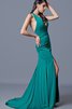 Robe de soirée longue charmeuse de traîne moyenne en forme fendu latérale - 5