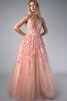 Robe de bal de col en v longueur au ras du sol manche nulle avec fleurs textile en tulle - 4