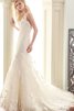 Vestido de Novia en Encaje de Apliques de Plisado de Cola Corte de Escote redondo - 4