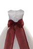 Tüll A-Linie Satin plissiertes knöchellanges Blumenmädchenkleid mit Blume - 3