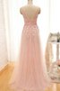 Abito da Damigella con Applique in Tulle V-Scollo Senza Maniche A-Line Naturale - 2