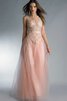 Robe de bal en organza de col en v avec décoration dentelle avec perle en tulle - 1